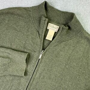 LL Bean Full Zip Sweater Men's Size Large Olive Green Cotton Cashmere Blend